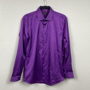 New Suslo Couture Comfort 4 Way Stretch Long Sleeve Button Front Shirt Purple M